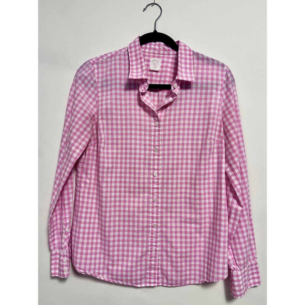 J. Crew Pink White Gingham Button Down Size 6 / Small Preppy Spring
